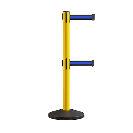 Montour Line Stanchion Double Belt Barrier Yellow Post  13ft. Black/Bl HL Belt ES400D-YW-BBH-130